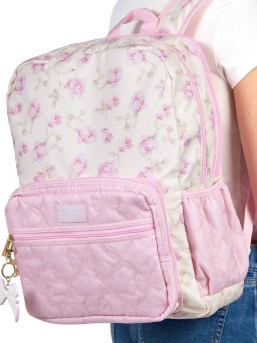 Love Shack Fancy for Target Pink Floral Quilted Kids Backpack with Bow Charm